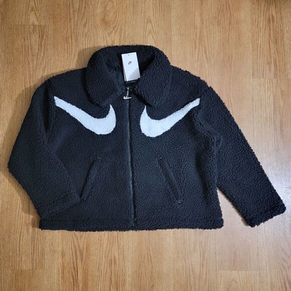 Nike Sportswear Swoosh Teddy Sherpa Jacket Black White Dunk Low Quilt Size M New - Picture 3 of 17